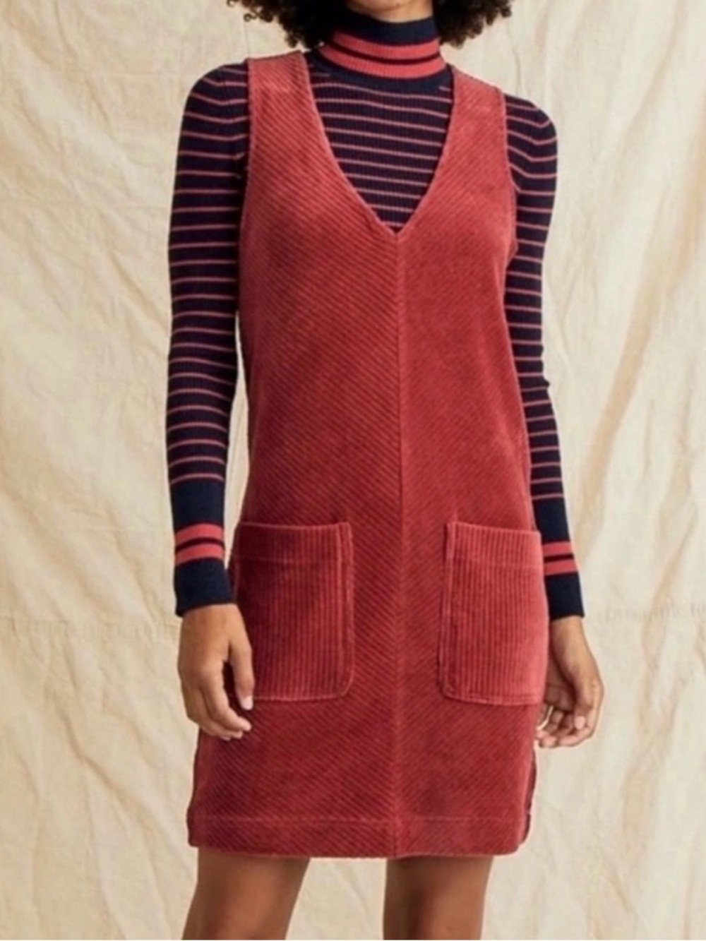 Marine Layer Leighton Rust Orange Red Plush Wide Corduroy Retro Sleeveless Dress